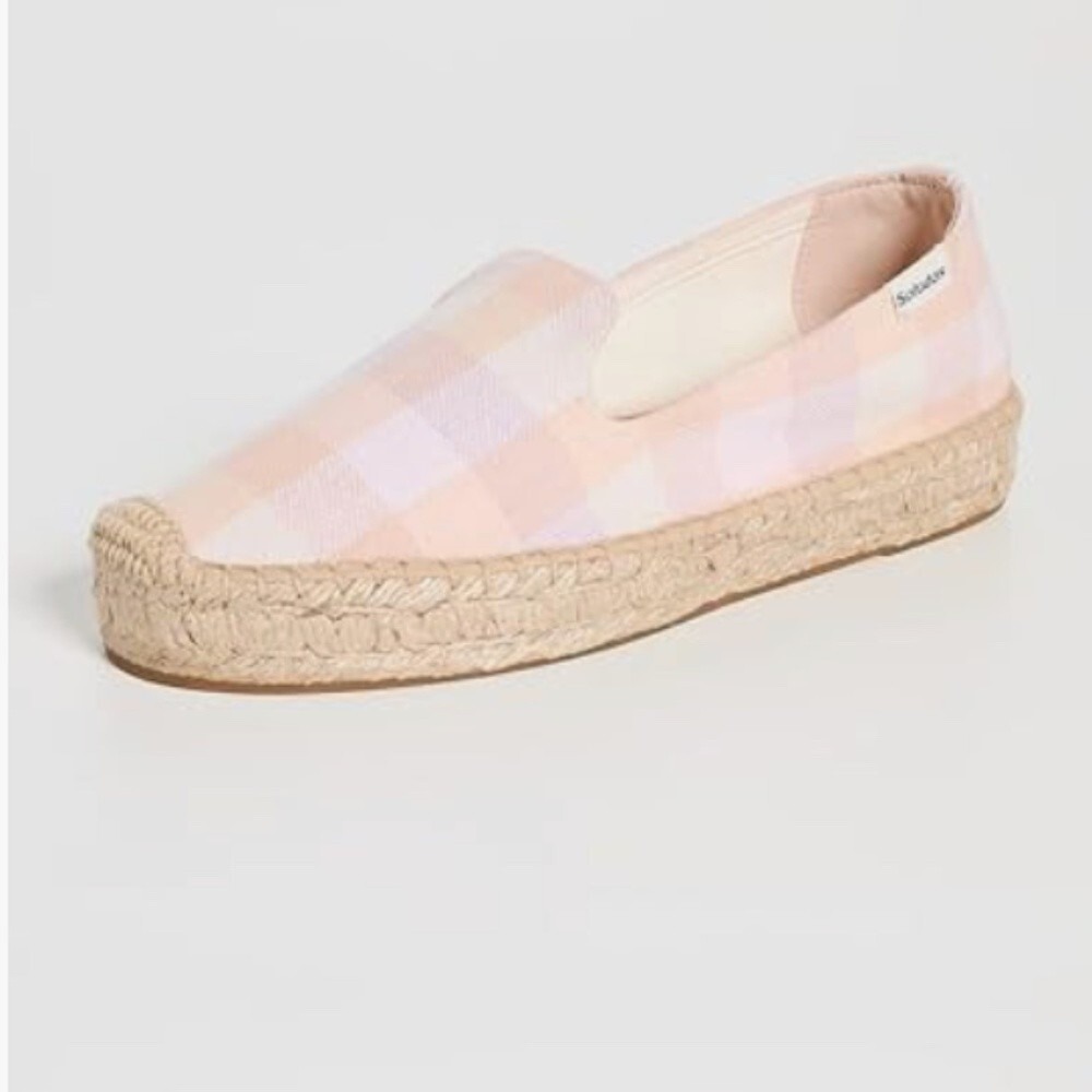 Soludos Women's Platform Smoking Slipper 5 Coral Madras‎ Espadrille Beach Travel